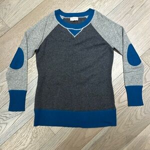 SOCIETY by Top Secret Society cashmere grey sweater teal elbow patch Medium crew